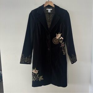 Cabi Velvet Embroidered Floral Mandala Coat 4 Black Long Blazer Jacket Indie Art
